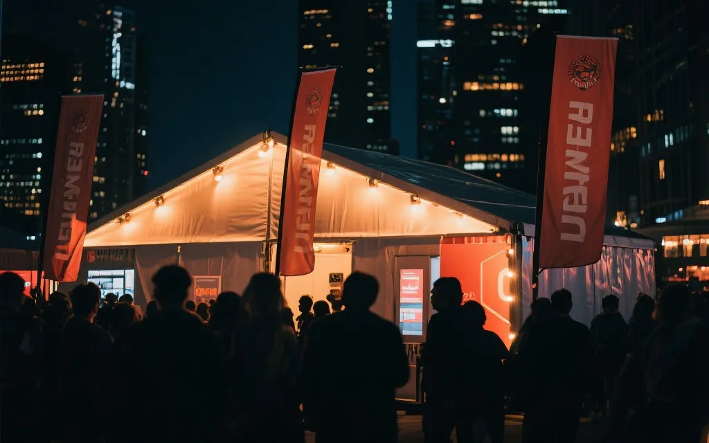 城市观赛广场与品牌快闪体验的夜景场景